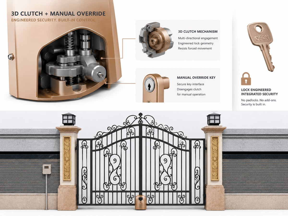 Auto-Locking 3D Clutch. No Extra Padlocks Needed.