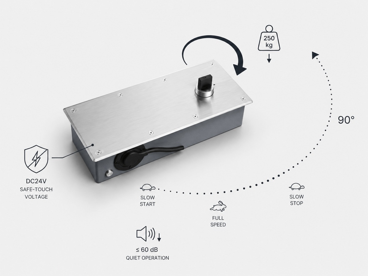 56 Nm. Handles Gates Up to 250 kg. Safe to Touch at Any Point.